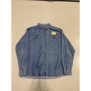 Wrangler Mens Kyle Busch NASCAR 18 Denim Button Up Shirt Blue Large Long Sleeve